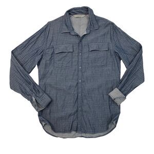7 Diamonds Shirt Mens M Medium Metal Blue Flip Cuff Pockets Button Up Cotton